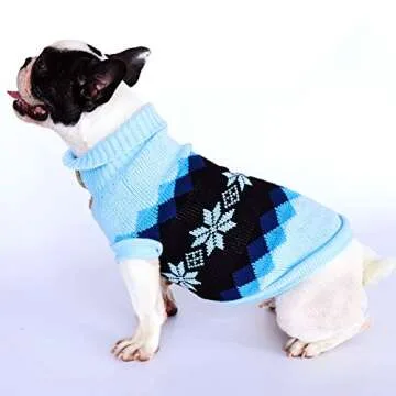 Beirui Cute Dog Christmas Sweaters for Small Dogs Cats, Soft Puppy Clothes Xmas Pullover, Winter Warm Dog Turtleneck Sweater for Puppies, Blue Chest 14-18’’