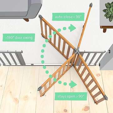Summer Infant West End Extra Wide Safety Pet and Baby Gate, 36"-60" Wide, 30" Tall, Pressure or Hardware Mounted, Install Wall to Wall in Doorway, Auto Close Walk-Thru Door - Oak Wood and Metal