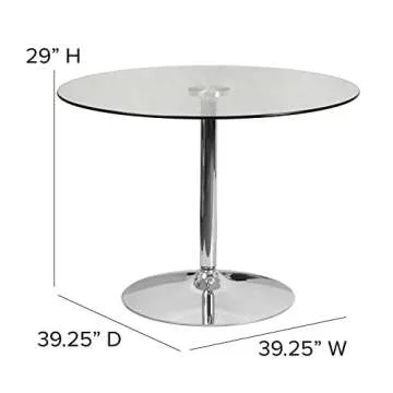 Flash Furniture Hills 39.25'' Round Glass Dining Table with 29''H Chrome Base, Decorative Narrow Round Tempered Glass Cocktail Table, Clear/Silver