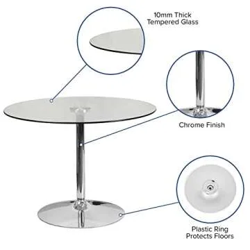 Flash Furniture Hills 39.25'' Round Glass Dining Table with 29''H Chrome Base, Decorative Narrow Round Tempered Glass Cocktail Table, Clear/Silver