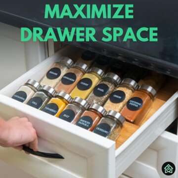 Green Stand Market - Bamboo Spice Rack - 13" W x 4" D x 3.5" H - 3-Tier - Holds 20-30 Jars - Customizable - Brown - Kitchen Spice Organizer