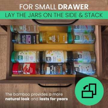 Green Stand Market - Bamboo Spice Rack - 13" W x 4" D x 3.5" H - 3-Tier - Holds 20-30 Jars - Customizable - Brown - Kitchen Spice Organizer