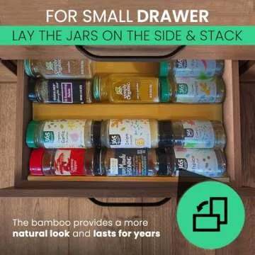 Green Stand Market - Bamboo Spice Rack - 13" W x 4" D x 3.5" H - 3-Tier - Holds 20-30 Jars - Customizable - Brown - Kitchen Spice Organizer