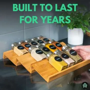 Green Stand Market - Bamboo Spice Rack - 13" W x 4" D x 3.5" H - 3-Tier - Holds 20-30 Jars - Customizable - Brown - Kitchen Spice Organizer