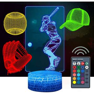 3D Baseball Night Light Set with Remote Control