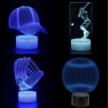 3D Baseball Night Light Set with Remote Control