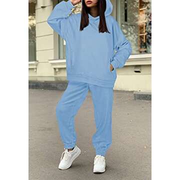 Ladies Jogger Outfit Sweatsuit 2 Piece Long Sleeve Hooded and Pant Set Tracksuit Blue M