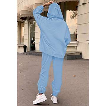 Ladies Jogger Outfit Sweatsuit 2 Piece Long Sleeve Hooded and Pant Set Tracksuit Blue M