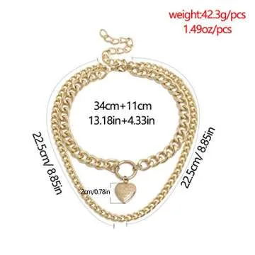 EFTOM Layered Gold Chunky Choker Necklaces for Women-Retro Heart Locket Choker-Punk Hip Hop Style Metal Chain Neckalce Jewelry