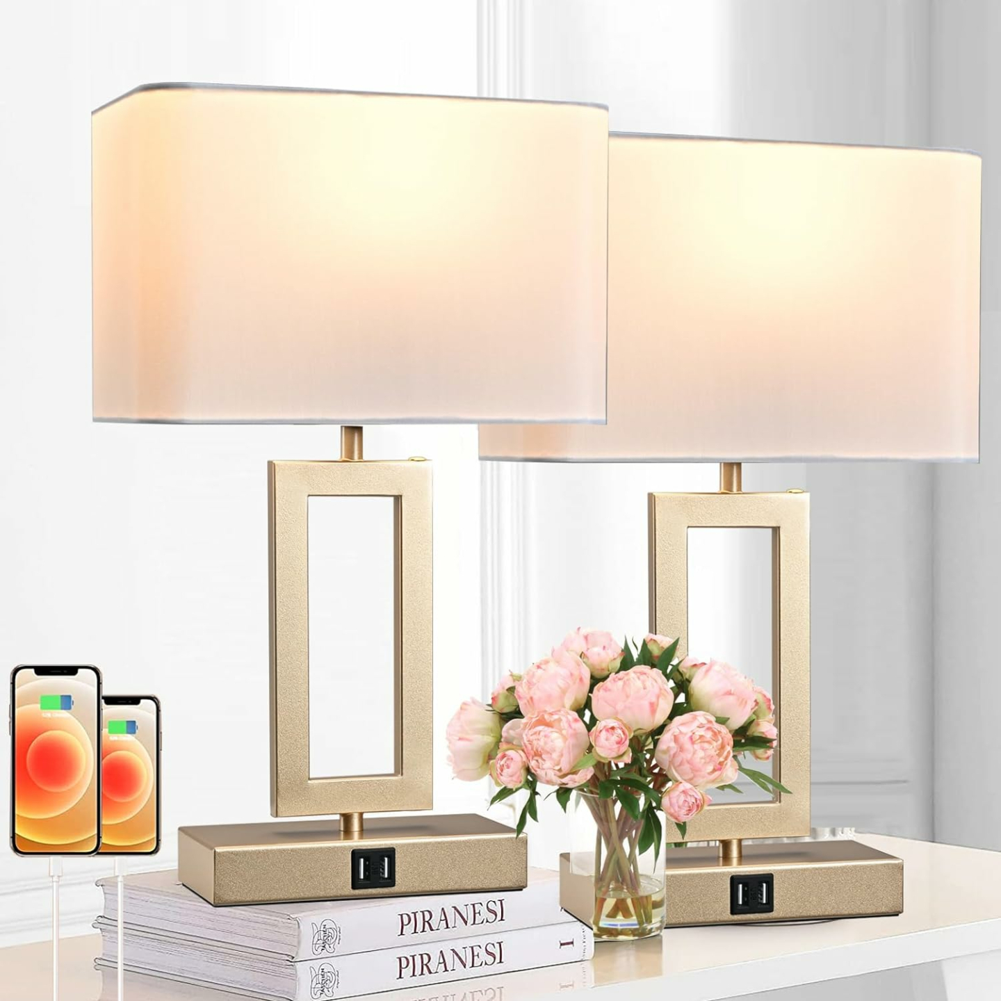 Stylish Touch Control Table Lamps with USB Ports