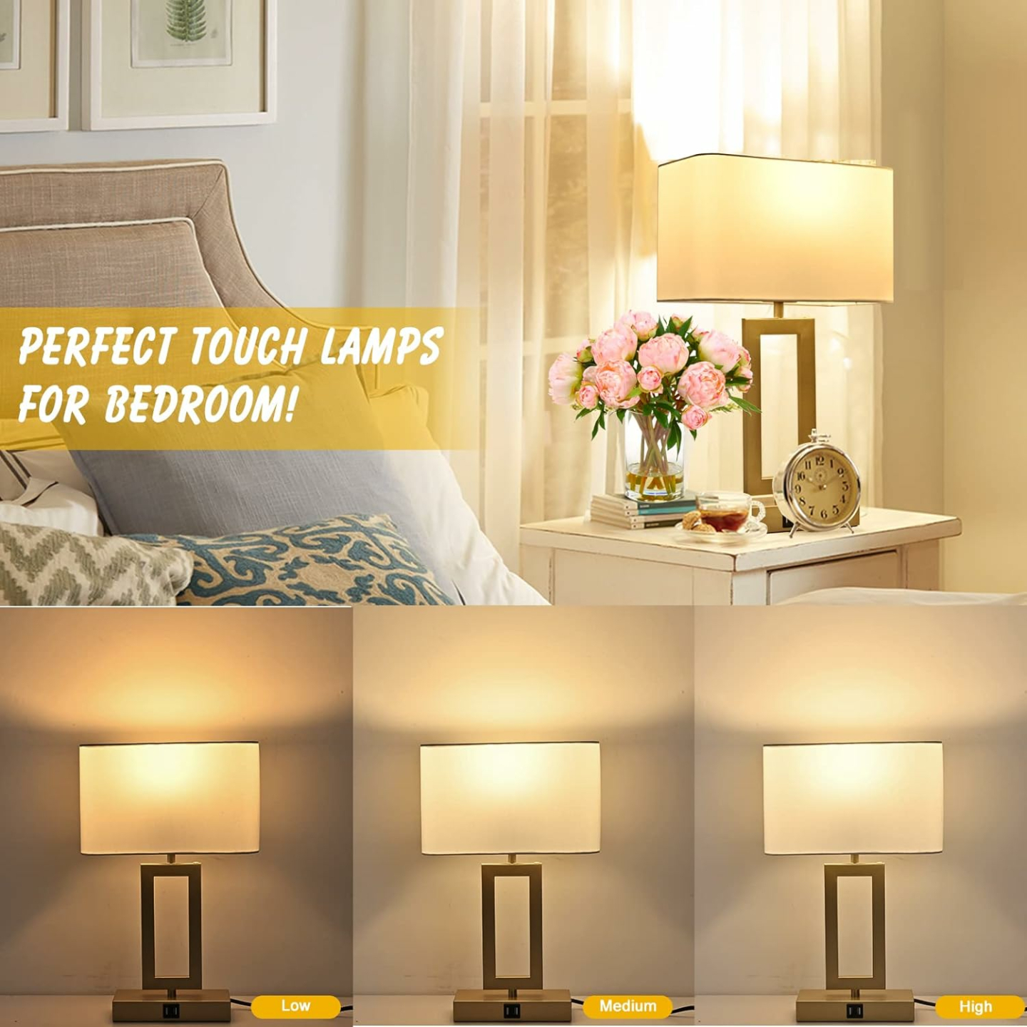 Stylish Touch Control Table Lamps with USB Ports