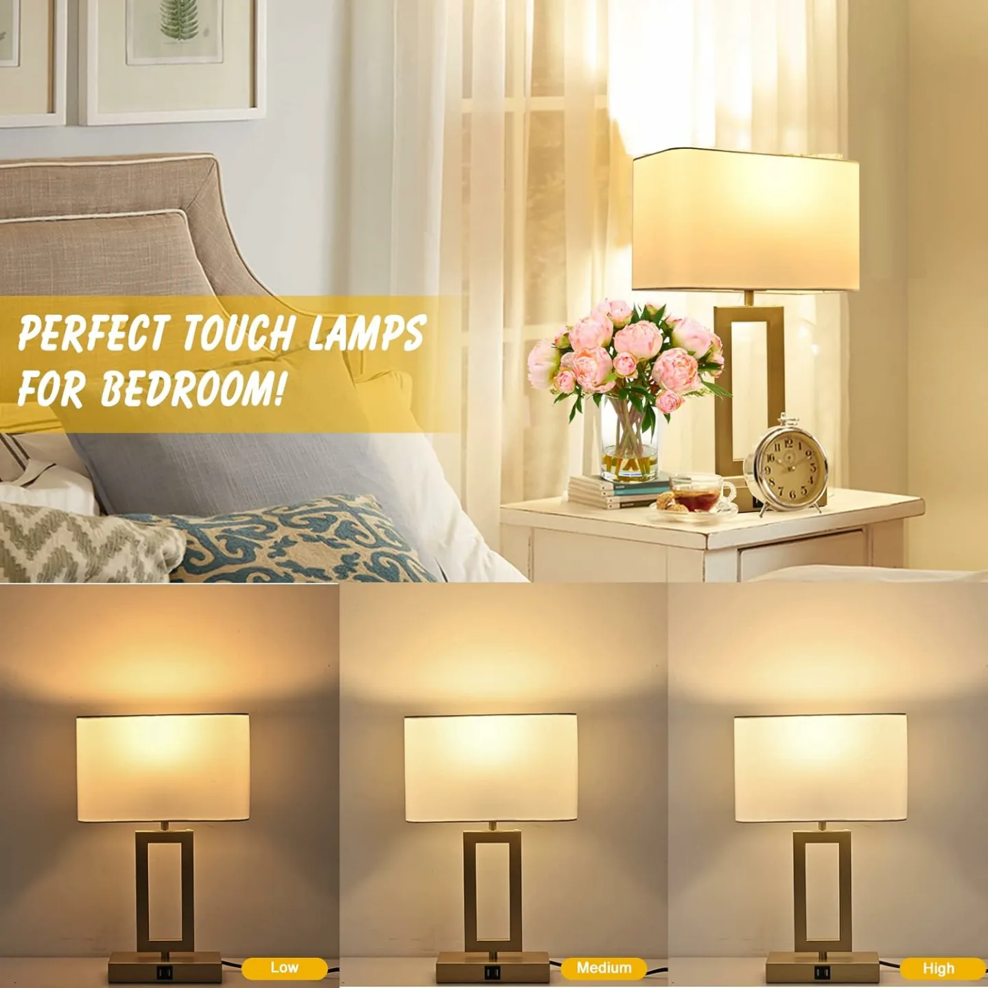 Stylish Touch Control Table Lamps with USB Ports