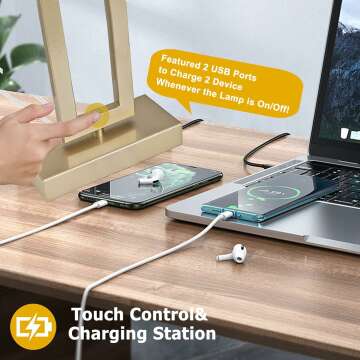 Stylish Touch Control Table Lamps with USB Ports