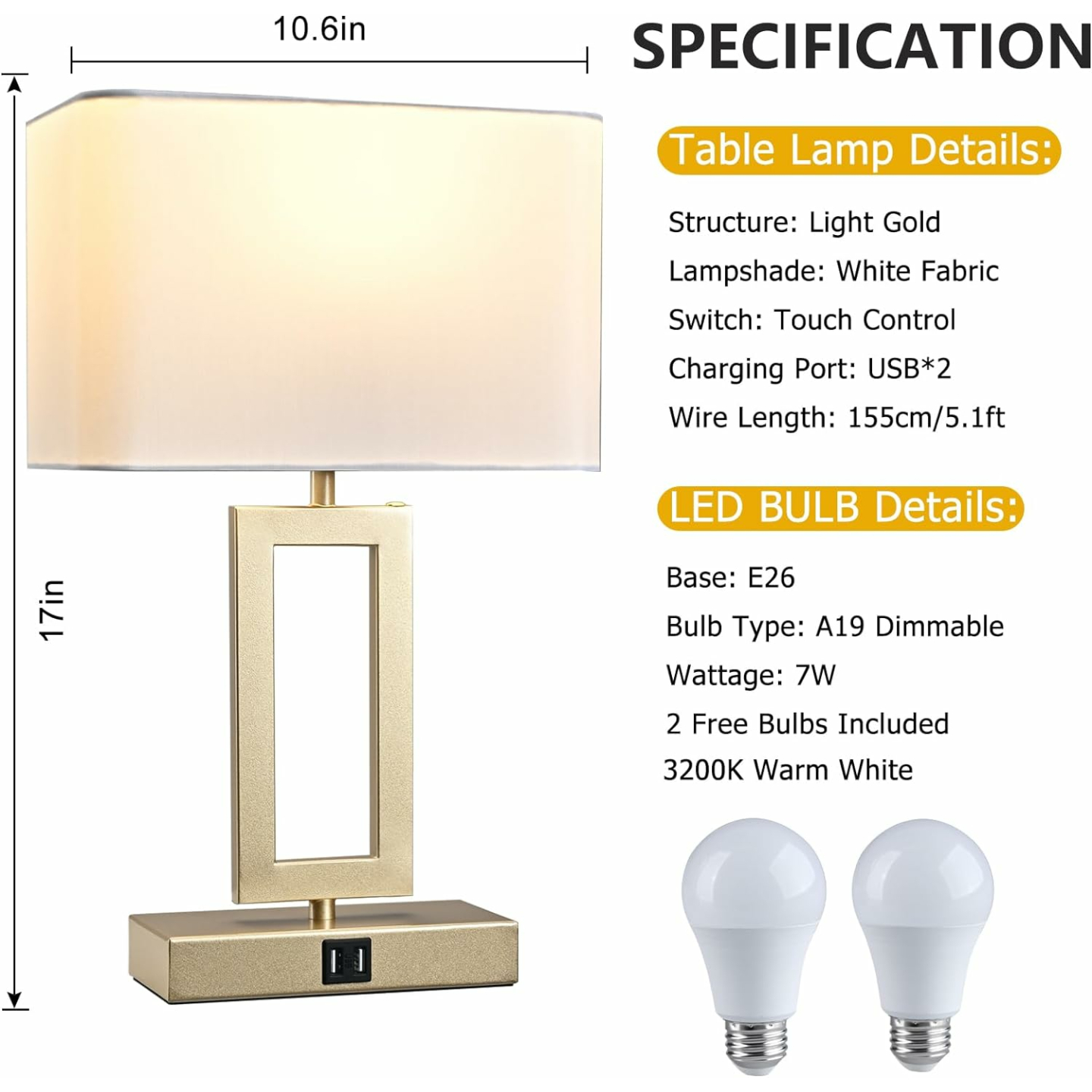 Stylish Touch Control Table Lamps with USB Ports
