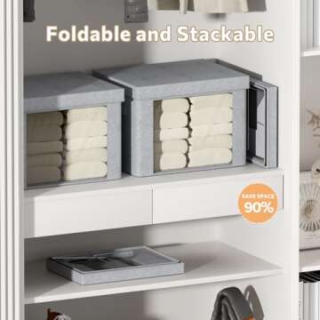 Clothes Storage Bins with Foldable Metal Frame - 36L Large Capacity Stackable Linen Fabric Organizer Set,Carrying Handles,Clear Window,for Bedding,Blankets,sweater