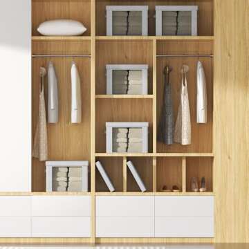 Clothes Storage Bins with Foldable Metal Frame - 36L Large Capacity Stackable Linen Fabric Organizer Set,Carrying Handles,Clear Window,for Bedding,Blankets,sweater