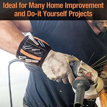 Magnetic Wristband with Strong Magnets for Holding Screws, Nails, Drill Bits - Best Unique Christmas Gift for Men, DIY Handyman, Father/Dad, Husband, Boyfriend, Him, Women (Black)