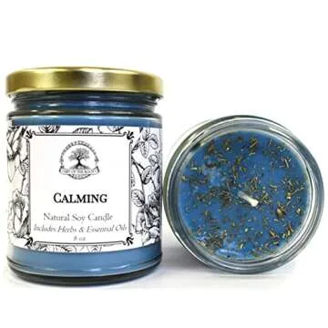 Calming 9 oz Soy Candle for Peace & Tranquility | Wiccan, Pagan, Spirituality | Handmade with Herbs ...