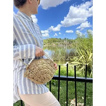 CHQEL Evening Clutch Bag for Women, Handmade Crochet Wedding Party Purse, Small Flap Formal Crossbody Handbag Evening Clutch (SEA SHELL)