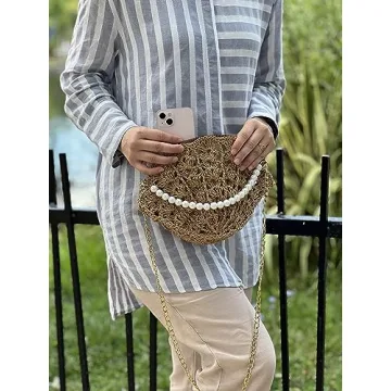 CHQEL Evening Clutch Bag for Women, Handmade Crochet Wedding Party Purse, Small Flap Formal Crossbody Handbag Evening Clutch (SEA SHELL)