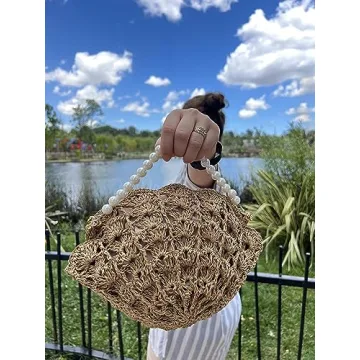 CHQEL Evening Clutch Bag for Women, Handmade Crochet Wedding Party Purse, Small Flap Formal Crossbody Handbag Evening Clutch (SEA SHELL)