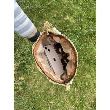 CHQEL Evening Clutch Bag for Women, Handmade Crochet Wedding Party Purse, Small Flap Formal Crossbody Handbag Evening Clutch (SEA SHELL)