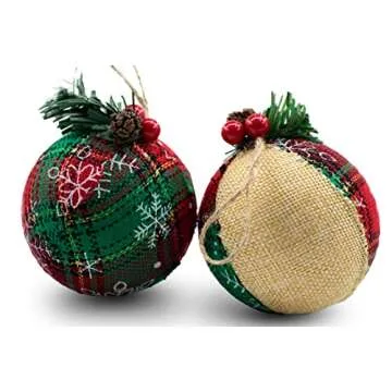 12 Piece Rustic Christmas Tree Ornaments, Farmhouse Christma Decoration, Natural Jute Burlap Christmas Ball