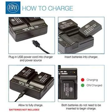 BM Premium LP-E12 Dual Battery Charger for Canon EOS-M, EOS M2, EOS M10, EOS M50, EOS M50 II, EOS M100, EOS M200, SX70 HS, Rebel SL1 Cameras