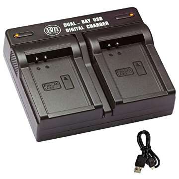 BM Premium LP-E12 Dual Battery Charger for Canon EOS-M, EOS M2, EOS M10, EOS M50, EOS M50 II, EOS M100, EOS M200, SX70 HS, Rebel SL1 Cameras