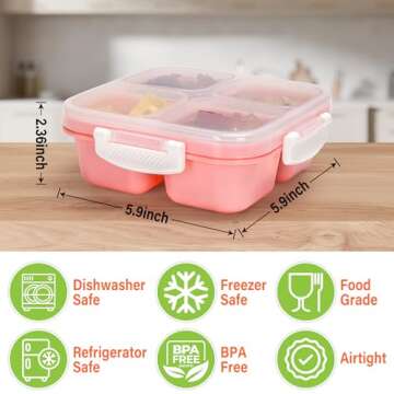 EONJOE 4-pack Small Snackle Box Container Dishwasher Safe Bpa Free 4 Compartments Snack Containers f...