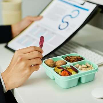 EONJOE 4-pack Small Snackle Box Container Dishwasher Safe Bpa Free 4 Compartments Snack Containers for Travel Road Trip Kids School Adult Work