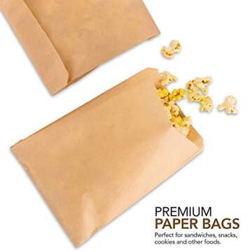 Paper Sandwich Bags Kraft Brown 200 Pack - Biodegradable and Compostable Food Grade Paper Bags - Unbleached Compostable Natural Kraft Paper Stock Bags for Bakery Cookies, Treats, Snacks, Sandwiches…