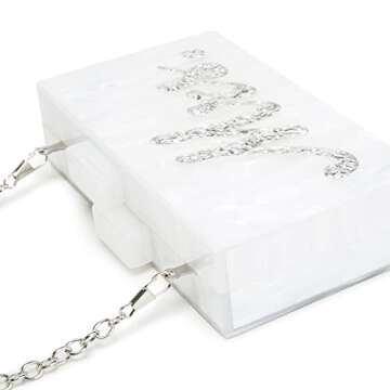 MRS Clutch Purse Women Evening Handbag Acrylic Clutch Bag for Bride Party SLV White Silver
