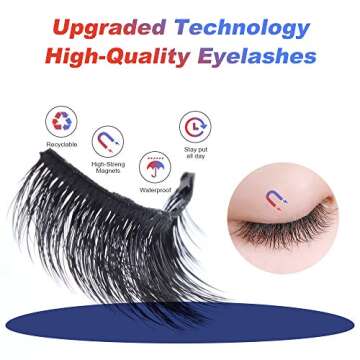 Natural Magnetic Eyelashes with Eyeliner,3 Pairs Natural Look False Lashes Kit,3D Short Eyelash Set with Reusable Waterproof Magnetic Liner Kit