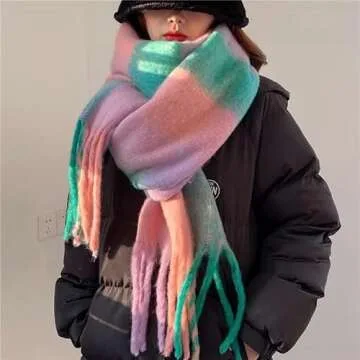 Chic Chunky Winter Scarf for Women - Cozy Plaid Design