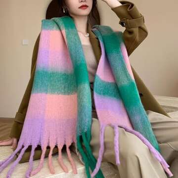 Chic Chunky Winter Scarf for Women - Cozy Plaid Design