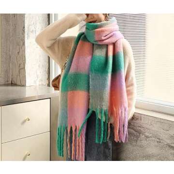 Chic Chunky Winter Scarf for Women - Cozy Plaid Design