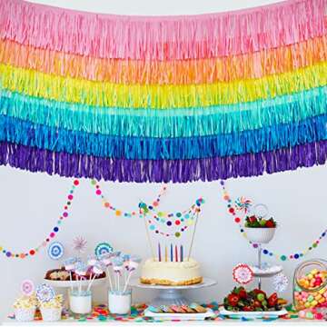 Tissue Paper Fringe Tassel Party Garland - Perfect Backdrop for All Events & Occasions (6-Count, Pastel Mix)