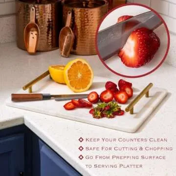 Marble Cutting Board - Stone Cutting board With Handle - Marble Cutting Board 12x16 - White Marble Cutting Board- for Charcuterie, Cheese, Dough,Desserts - Marble Cutting board for kitchen (Large)