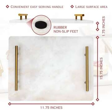 Marble Cutting Board - Stone Cutting board With Handle - Marble Cutting Board 12x16 - White Marble Cutting Board- for Charcuterie, Cheese, Dough,Desserts - Marble Cutting board for kitchen (Large)