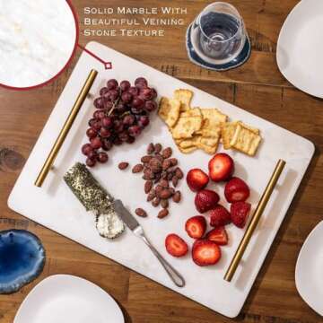 Marble Cutting Board - Stone Cutting board With Handle - Marble Cutting Board 12x16 - White Marble Cutting Board- for Charcuterie, Cheese, Dough,Desserts - Marble Cutting board for kitchen (Large)