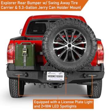 Hooke Road Tacoma Rear Bumper w/Swing Out Spare Tire Carrier, Offroad Steel Back Bumper w/5.3-Gallon Jerry Can Holder Mount for Toyota Tacoma 2nd 2005-2015 Pickup Trucks