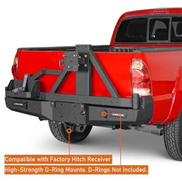 Hooke Road Tacoma Rear Bumper w/Swing Out Spare Tire Carrier, Offroad Steel Back Bumper w/5.3-Gallon Jerry Can Holder Mount for Toyota Tacoma 2nd 2005-2015 Pickup Trucks