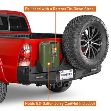 Hooke Road Tacoma Rear Bumper w/Swing Out Spare Tire Carrier, Offroad Steel Back Bumper w/5.3-Gallon Jerry Can Holder Mount for Toyota Tacoma 2nd 2005-2015 Pickup Trucks