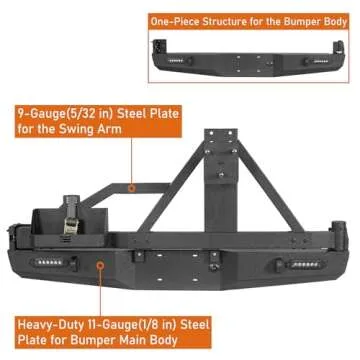 Hooke Road Tacoma Rear Bumper w/Swing Out Spare Tire Carrier, Offroad Steel Back Bumper w/5.3-Gallon Jerry Can Holder Mount for Toyota Tacoma 2nd 2005-2015 Pickup Trucks