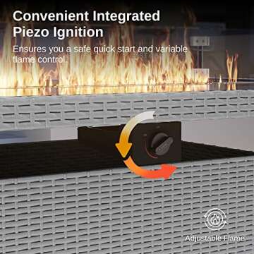 EAST OAK 44'' Propane Fire Pit Table, 60,000 BTU Gas Fire Table w/Aluminum Frame, H Type Burner and Tempered Glass Tabletop, CSA Listed Outdoor Patio Firepit with Wind Guard, Fire Glass and Lid, Grey
