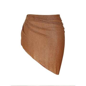 ZAFUL Sarongs for The Beach Metallic Thread Tie Side Semi Sheer Sarong Skirt OneSize 3-Coffee