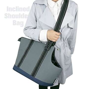 Portable Small Pet Dog Puppy Cat Travel Outdoor Carrier Carry Tote Bag (Dark Grey) - Go Shopping, Hiking, Walking, with Doggy