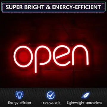 Bright LED Open Sign with Remote for Business Visibility