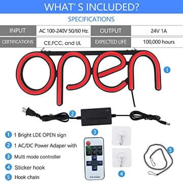 Bright LED Open Sign with Remote for Business Visibility